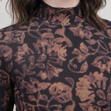 Neckline on Taj Jersey Turtleneck Top by Christian Wijnants in Camelia Mocha Brown Print