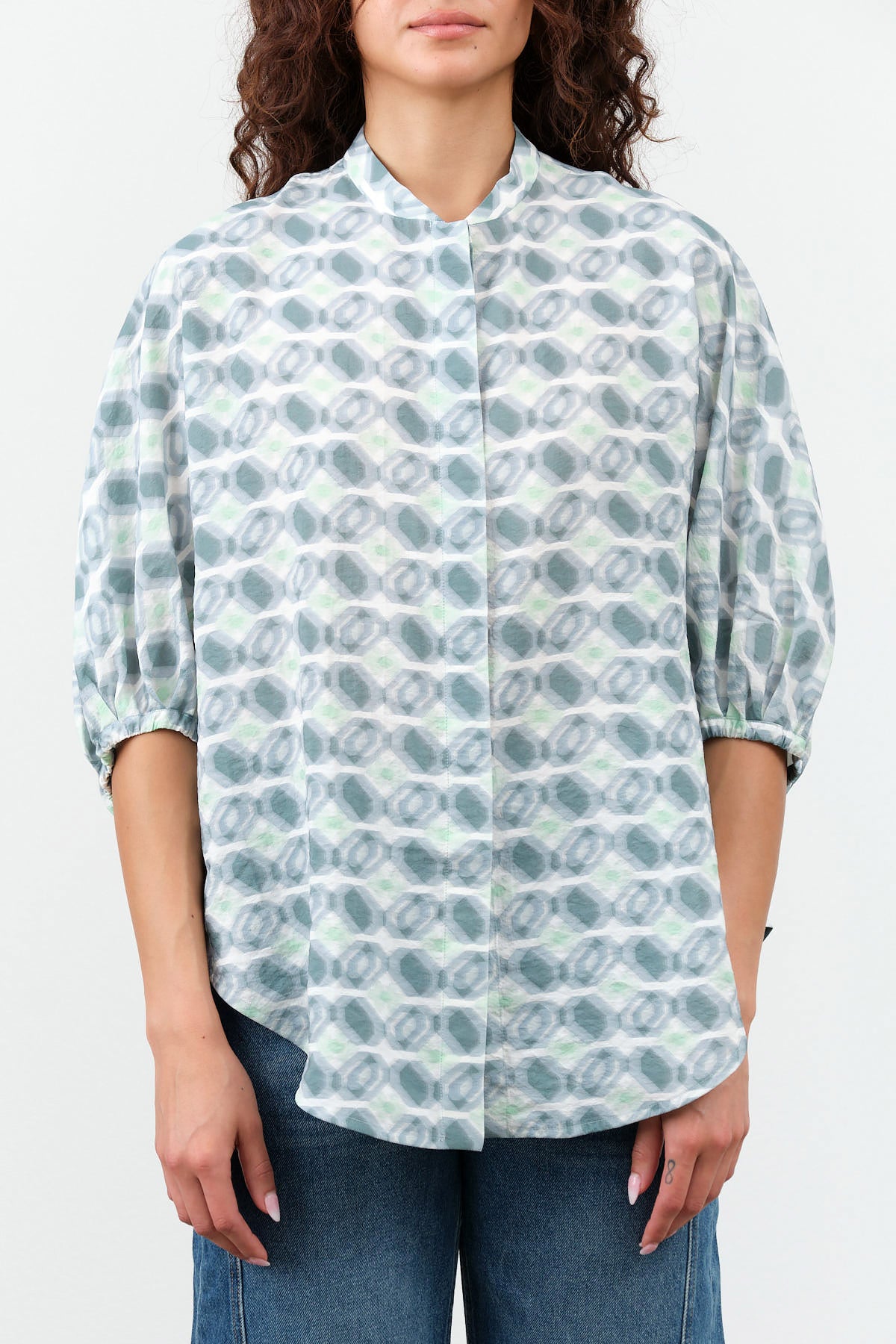 Taria Shirt in Mint Grey Tiles by Christian Wijnants