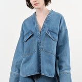 Christian Wijnants Apparel Womens Blouses Tarosa Shirt in Blue Denim