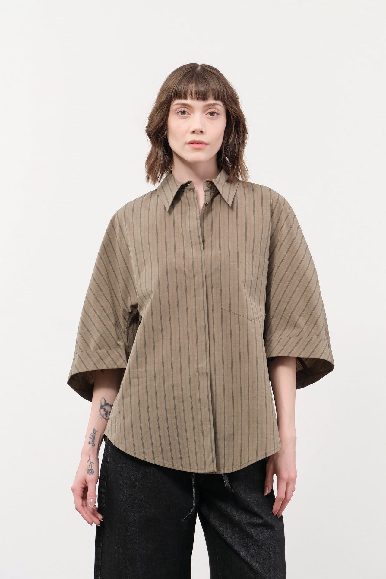 Christian Wijnants Apparel Womens Blouses Tialle Top in Olive Marine Stripe