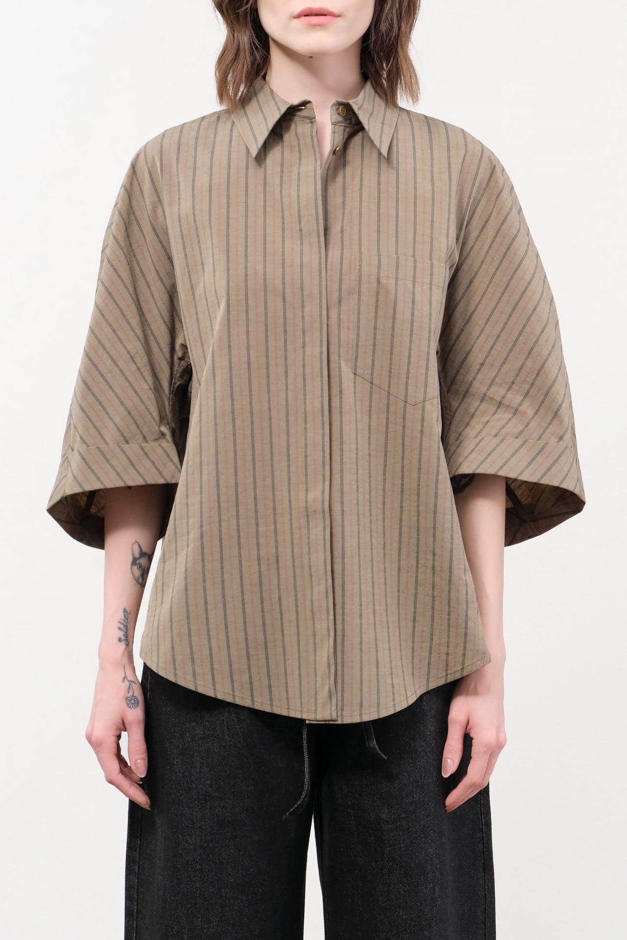 Christian Wijnants Apparel Womens Blouses Tialle Top in Olive Marine Stripe