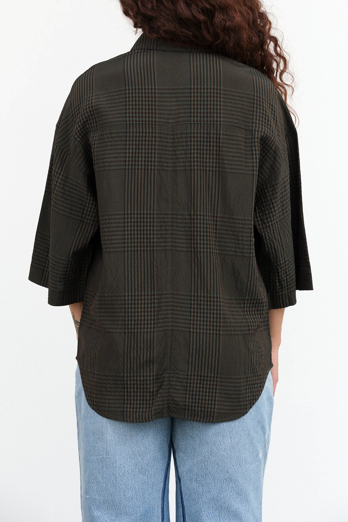 Oversized Boxy Short Sleeve Button Up Shirt Toby Shirt in Forest Check by Christian Wijnants Designer Brand