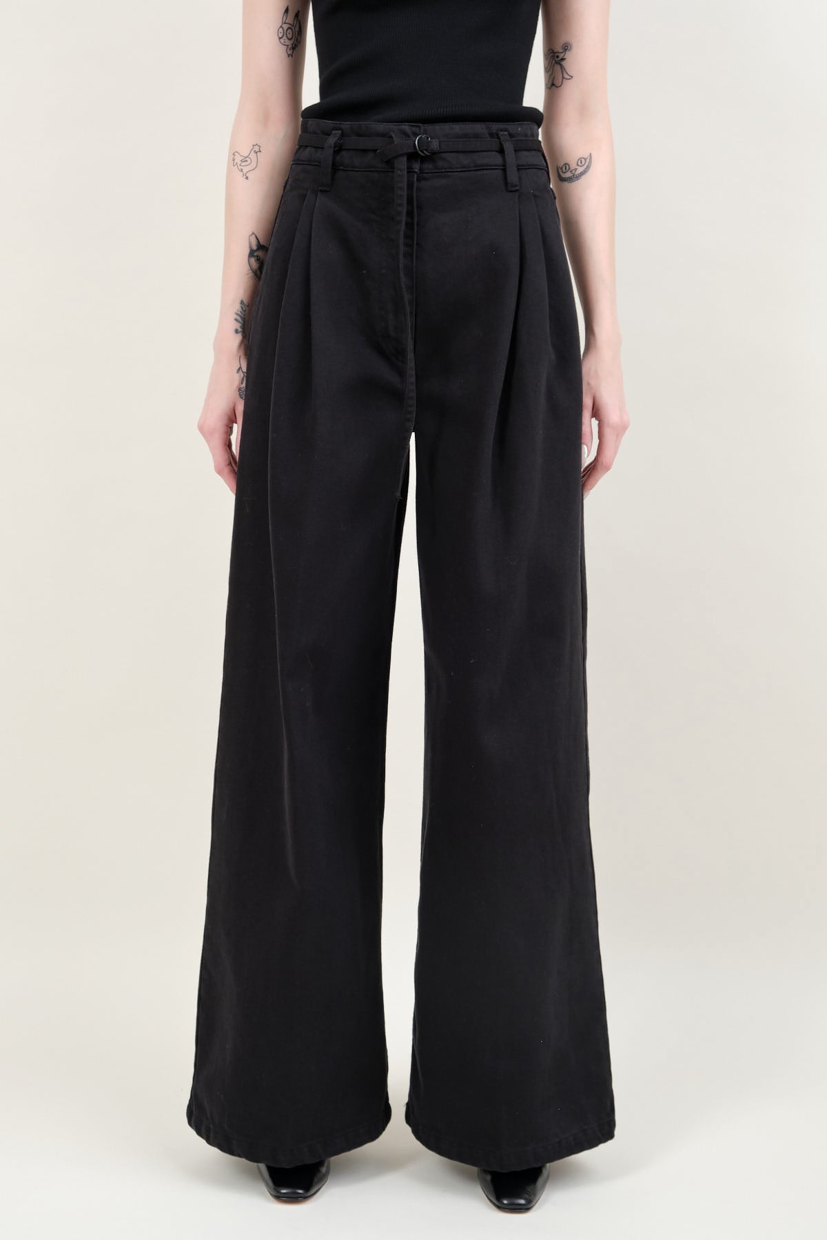 Front of Panjim Pleated Denim Trousers