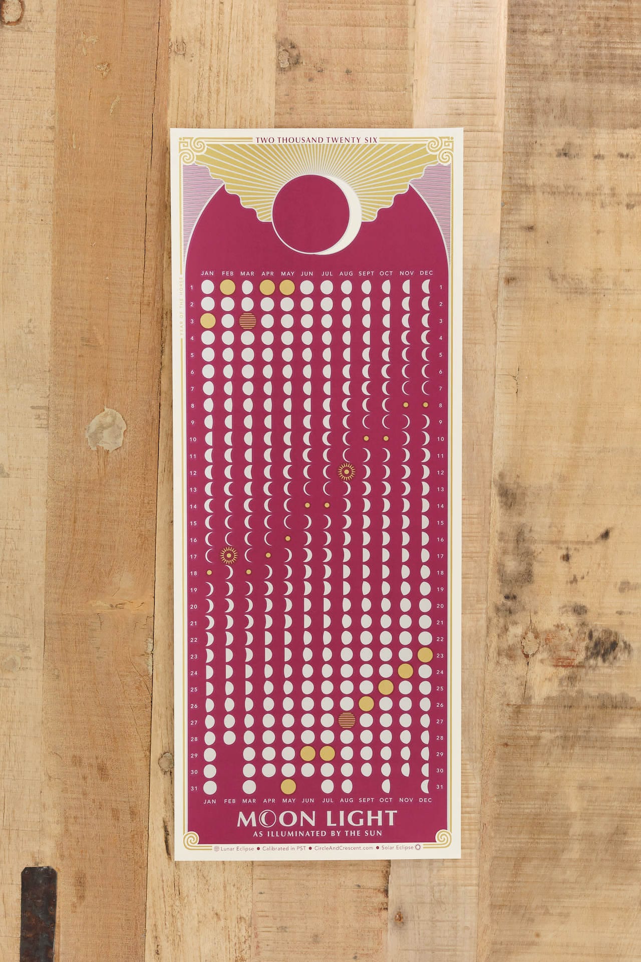 Circle and Crescent Art Prints 2026 Moon Print Beet Root / 24" L X 9.5" W