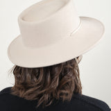 Telescope Wide Brim Wool Felt Hat by Clyde in White Tan Alabaster with Tie
