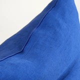 Closeup of 26" X 26" Crumpled Washed Linen Vice Versa Cushion in Cobalt by Maison De Vacances