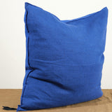 Angle view of 26" X 26" Crumpled Washed Linen Vice Versa Cushion in Cobalt