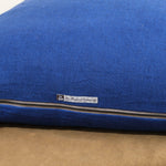 Zipper view of 26" X 26" Crumpled Washed Linen Vice Versa Cushion in Cobalt