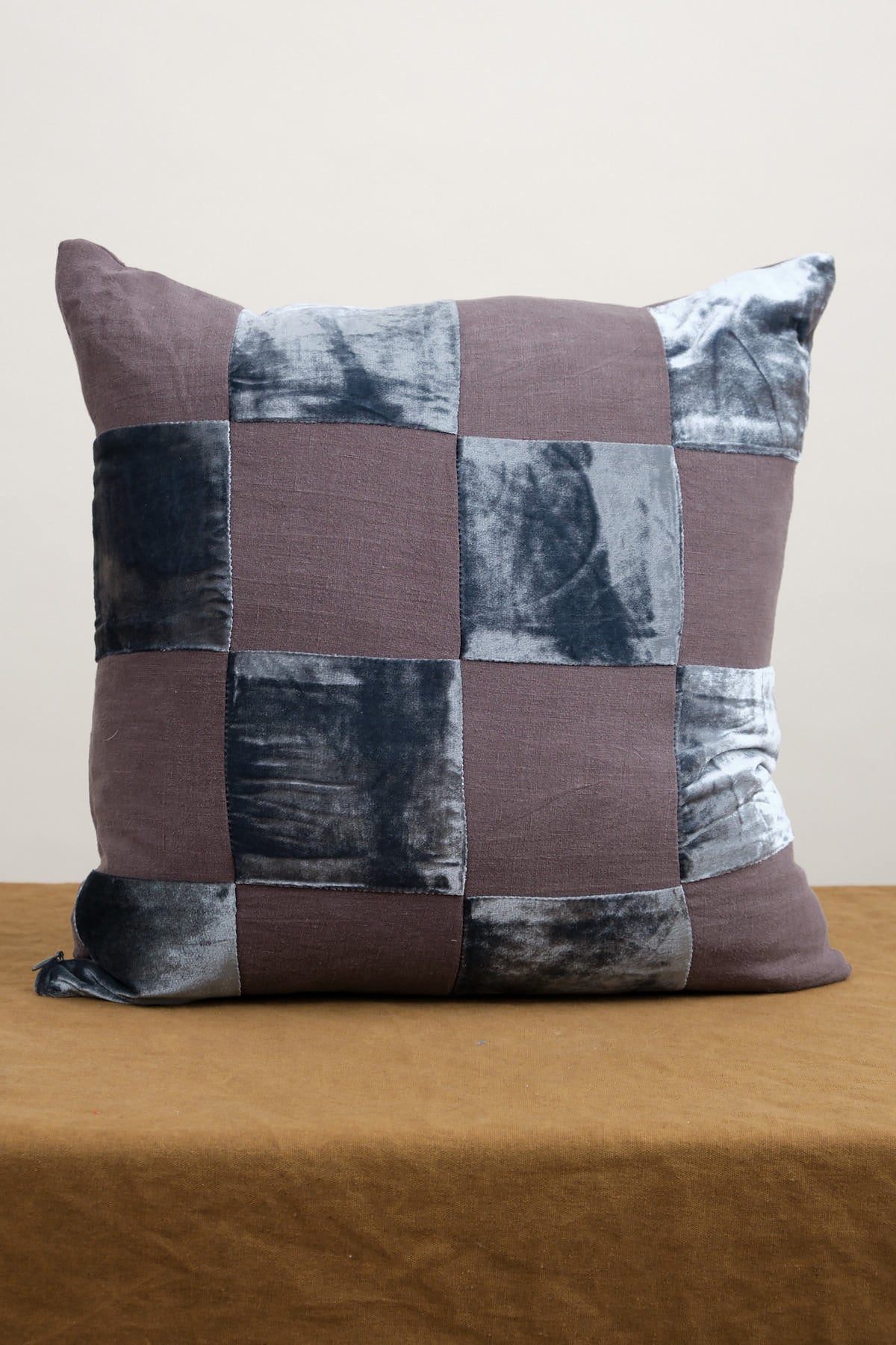 Checkered Velvet Pillow in Charcoal