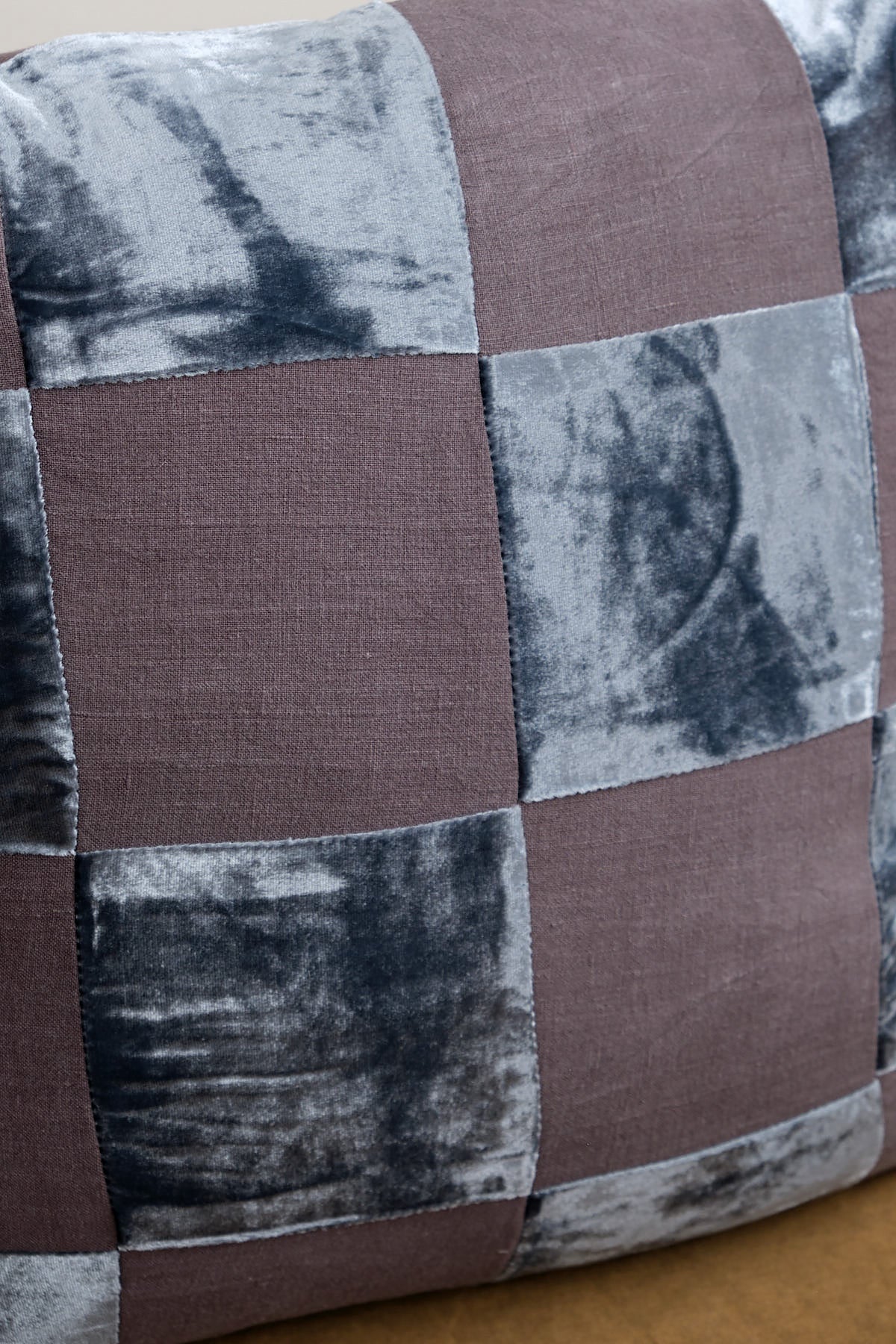Close up of Checkered Velvet Pillow in Charcoal