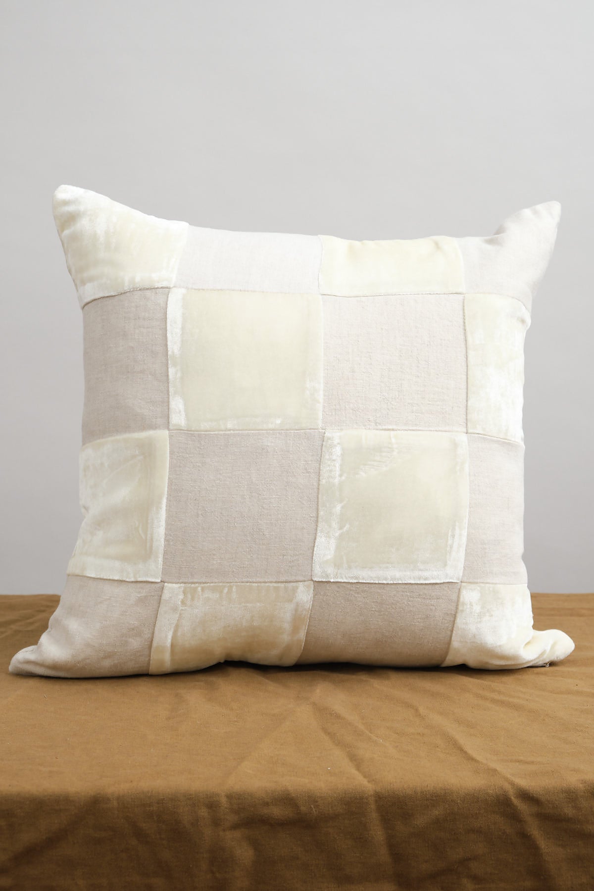 Ivory Checkered Velvet Pillow 