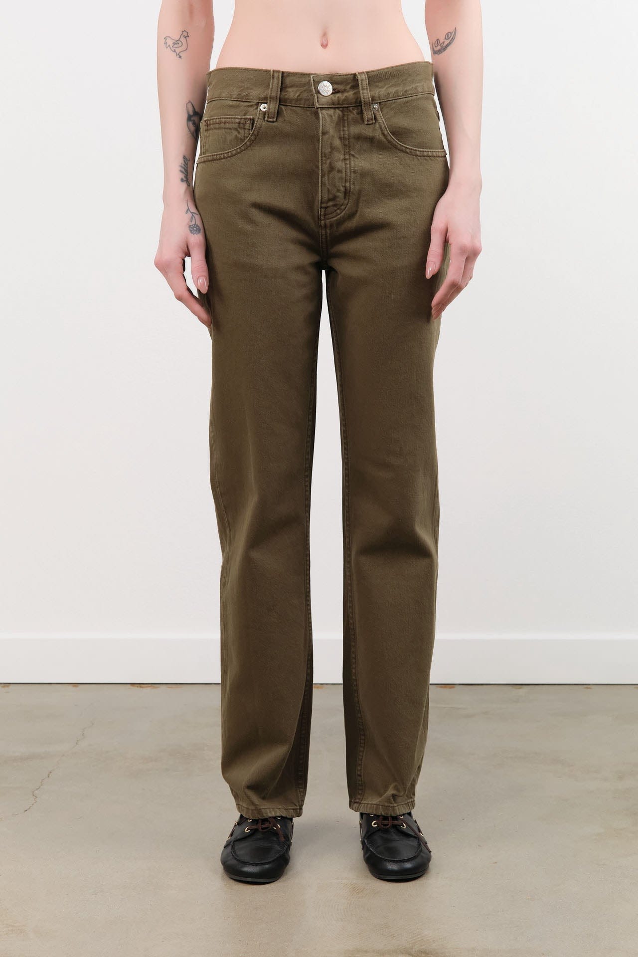 Dala Apparel Womens Denim Calla Mid Rise Ankle Jeans in Dark Olive