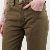 Dala Apparel Womens Denim Calla Mid Rise Ankle Jeans in Dark Olive