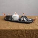 DBO Home Ceramic Remo Long Tray with Leather Handles in Mussel Black