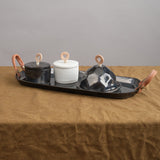 DBO Home Ceramic Remo Long Tray with Leather Handles in Mussel Black