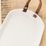 Snowflake White Remo Long Tray with Leather Handles by DBO Home