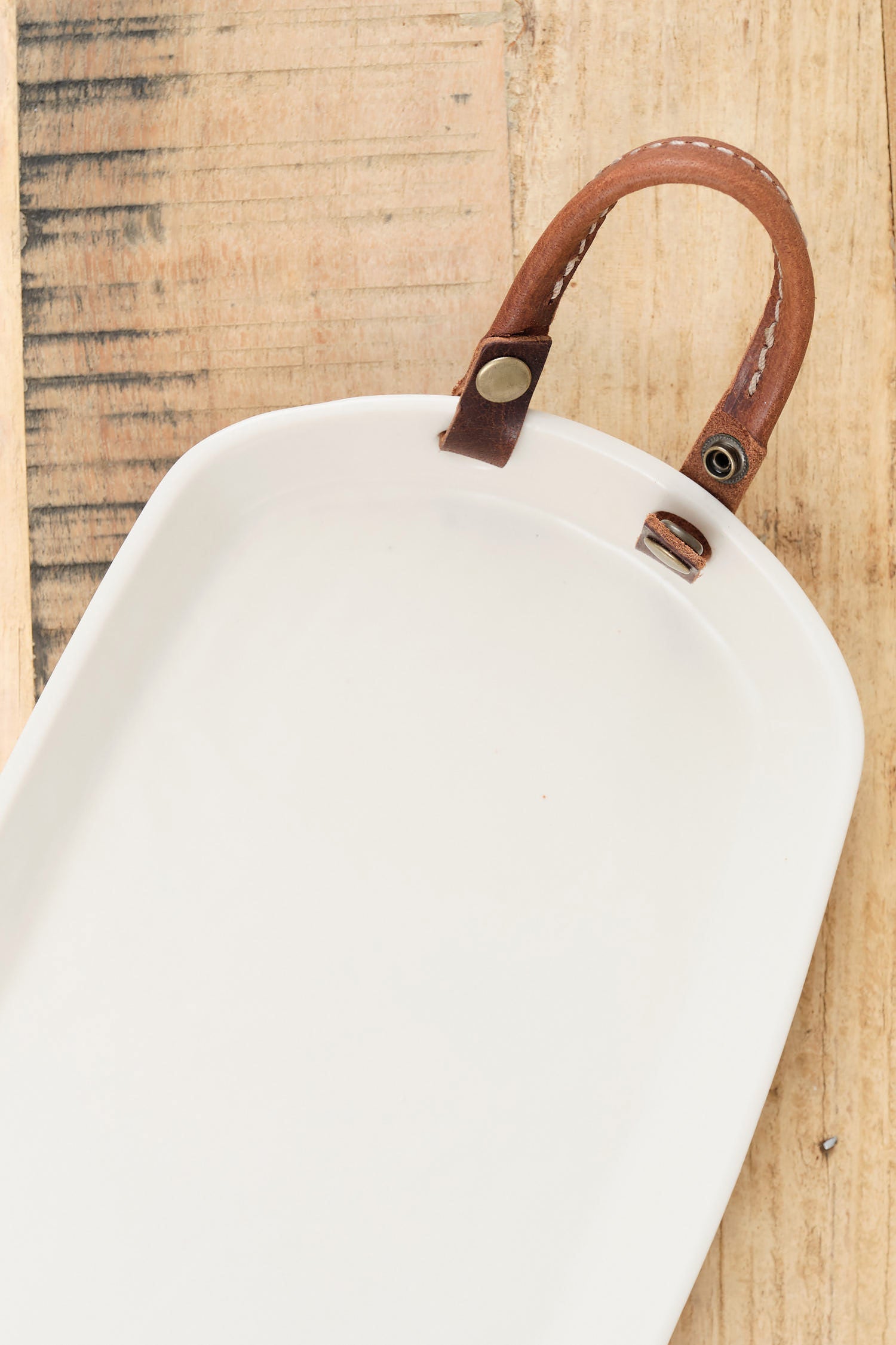 Snowflake White Remo Long Tray with Leather Handles by DBO Home