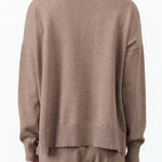 Demylee Designer Brand Long Sleeve Crewneck Elle Cotton Cashmere Sweater in Truffle Tan Brown