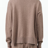 Demylee Designer Brand Long Sleeve Crewneck Elle Cotton Cashmere Sweater in Truffle Tan Brown