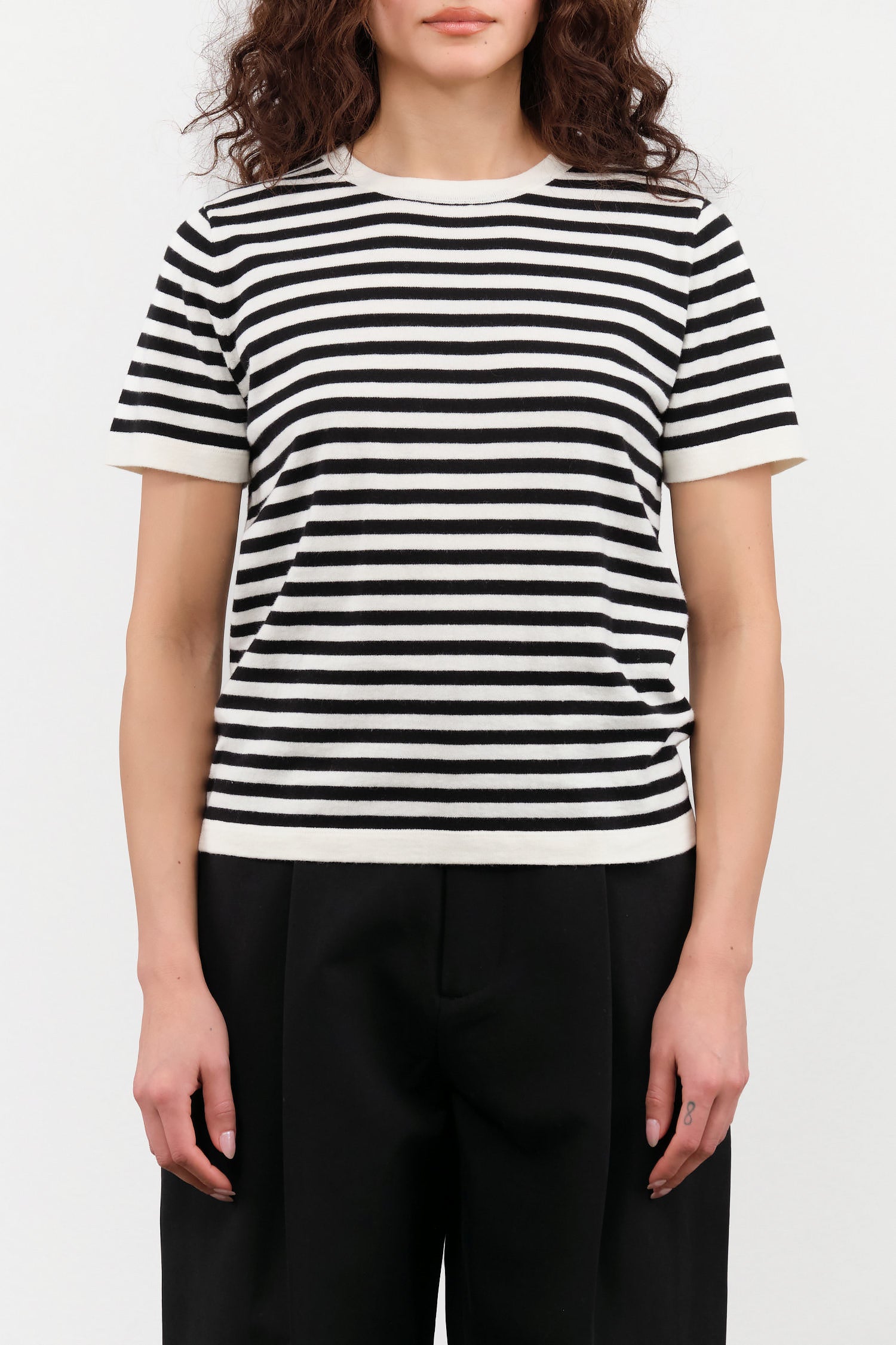 Adebola Stripe Cotton Cashmere Top by Demylee in Off White and Black