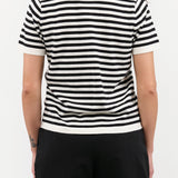 Off White and Black Stripes Short Sleeve Adebola Stripe Cotton Cashmere Top by Demylee Designer Brand