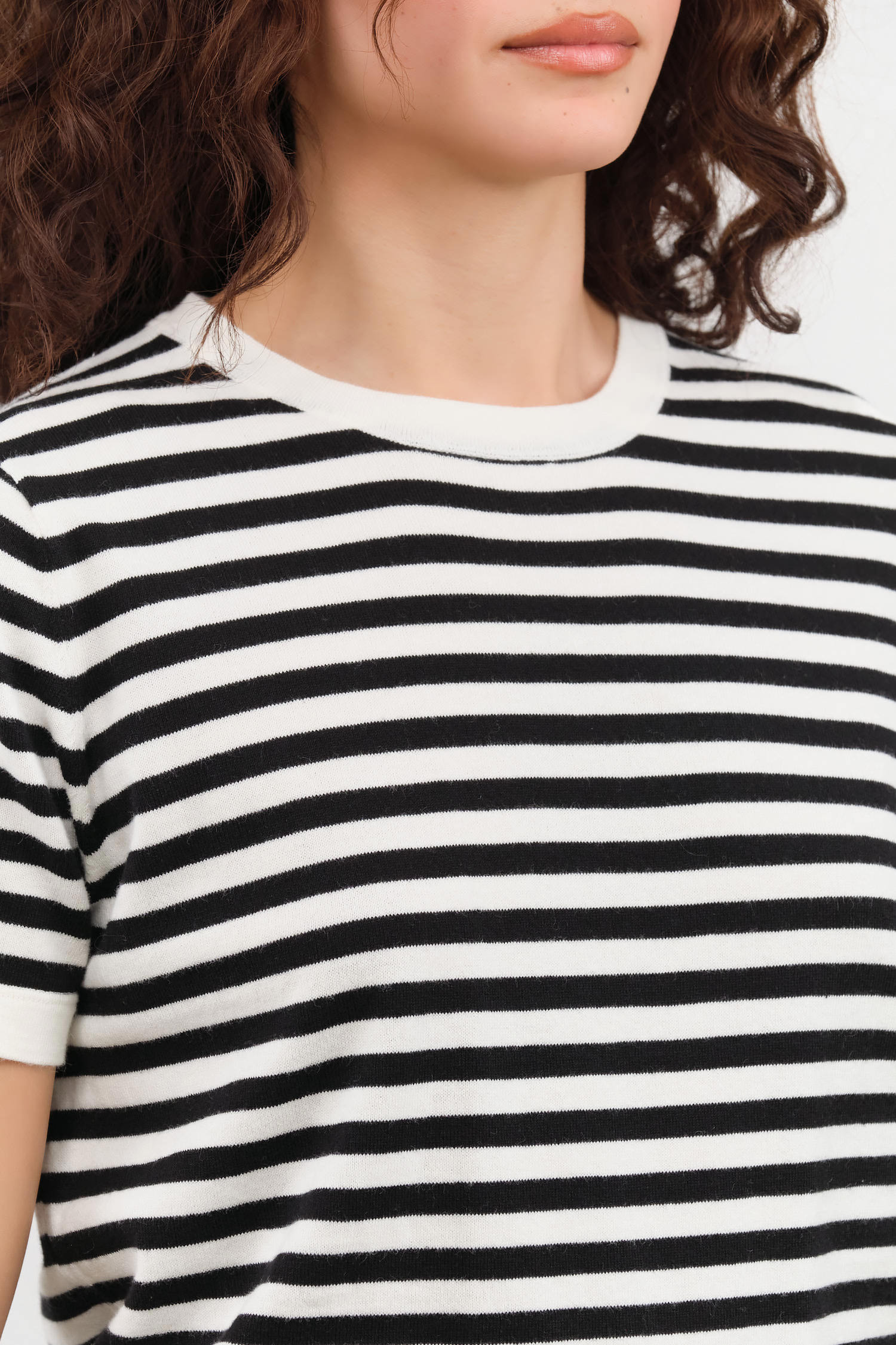 Off White and Black Adebola Stripe Cotton Cashmere Top by Demylee