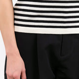 Short Sleeve Adebola Stripe Cotton Cashmere Top in Off White and Black Stripes by Demylee Designer Brand