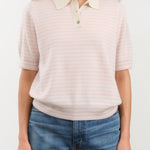 Demylee Apparel Womens Sweaters Amelia Stripe Cashmere Polo Top