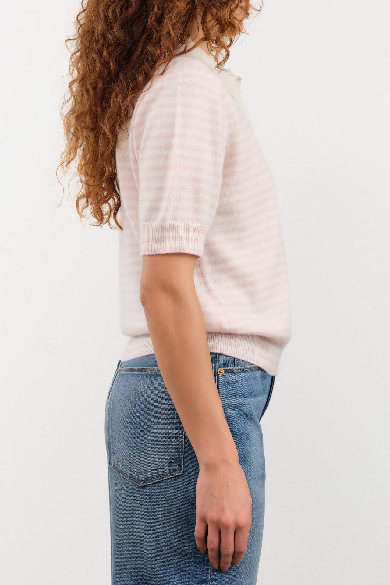 Demylee Apparel Womens Sweaters Amelia Stripe Cashmere Polo Top