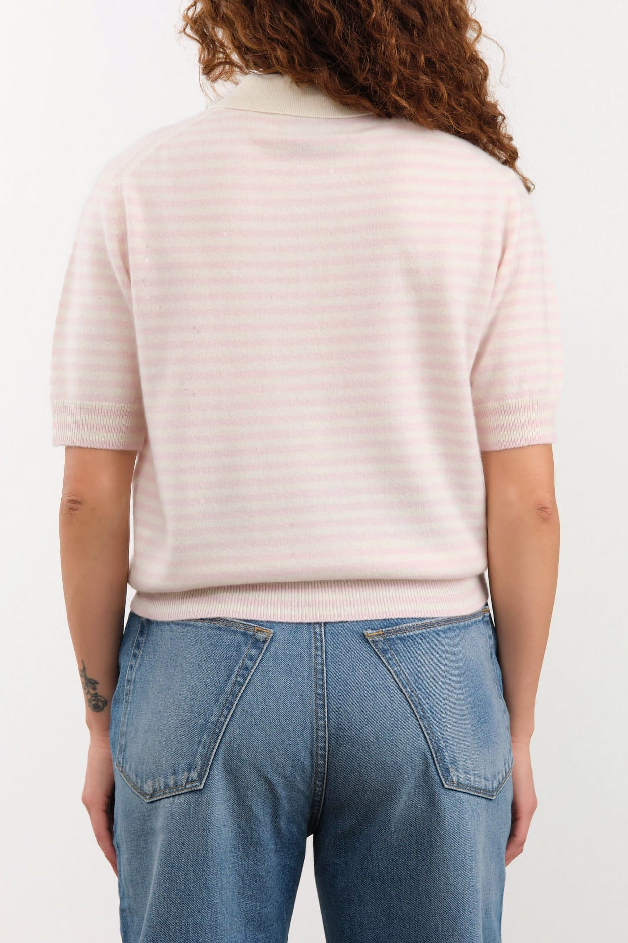 Demylee Apparel Womens Sweaters Amelia Stripe Cashmere Polo Top