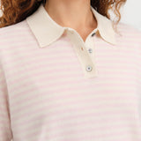 Demylee Apparel Womens Sweaters Amelia Stripe Cashmere Polo Top