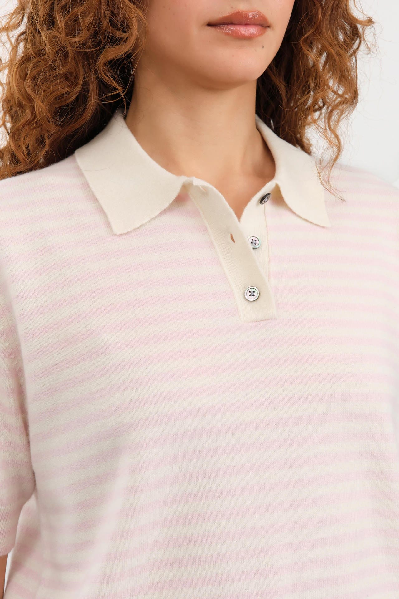 Demylee Apparel Womens Sweaters Amelia Stripe Cashmere Polo Top