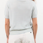 Demylee Apparel Womens Sweaters Amelia Stripe Cashmere Polo Top in Ivory/Milky Blue