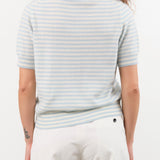 Demylee Apparel Womens Sweaters Amelia Stripe Cashmere Polo Top in Ivory/Milky Blue