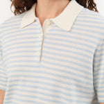 Demylee Apparel Womens Sweaters Amelia Stripe Cashmere Polo Top in Ivory/Milky Blue