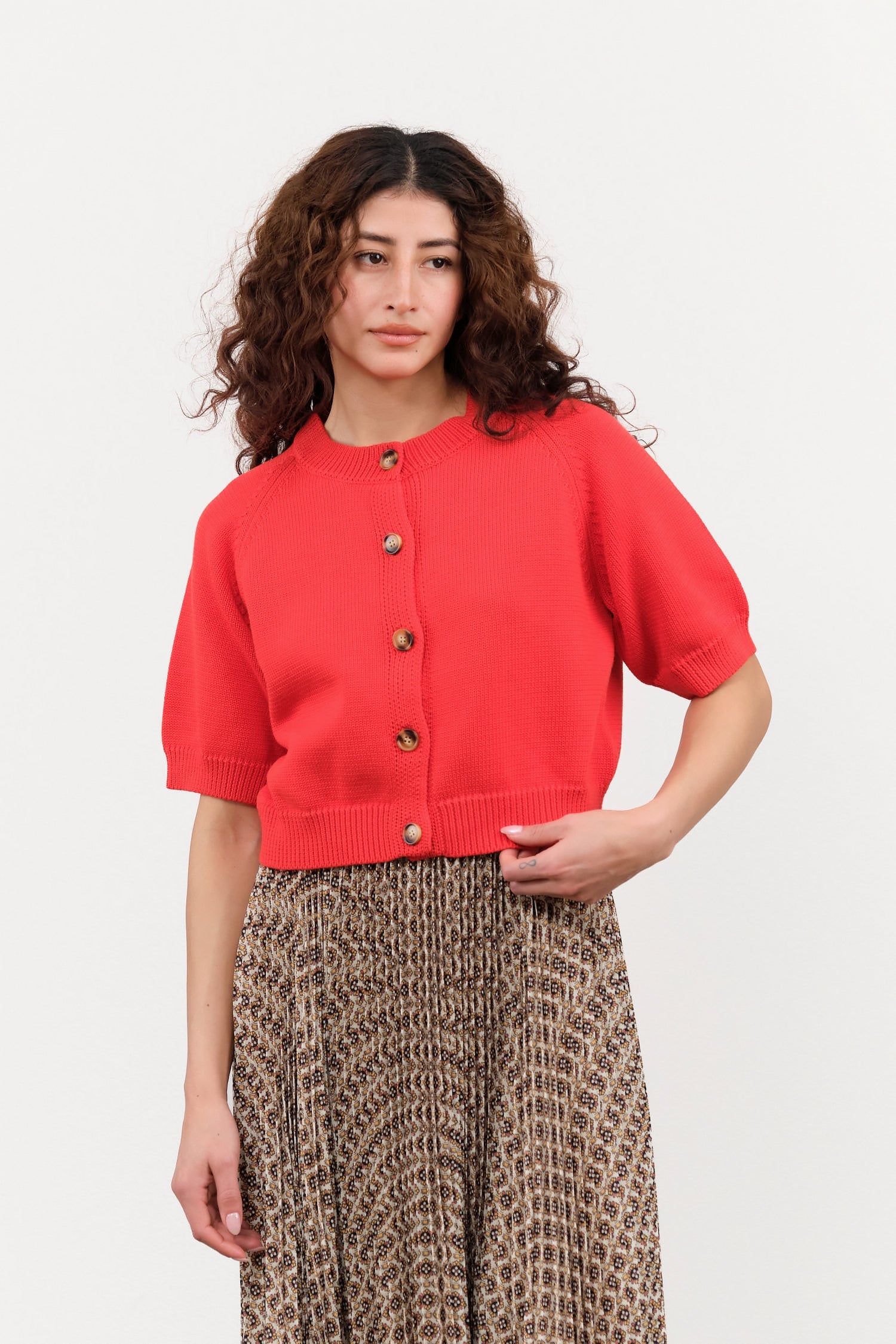 Demylee Amy Cotton Cardigan in Vermillion