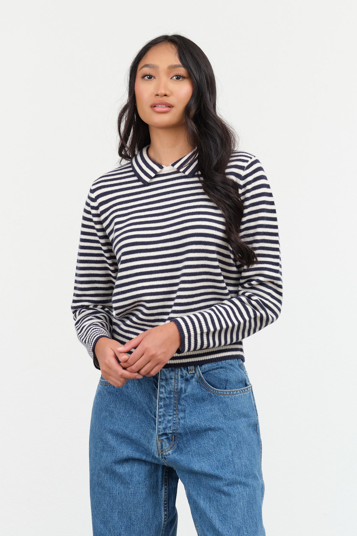 Demylee Apis Stripe Sweater in Off White and Navy