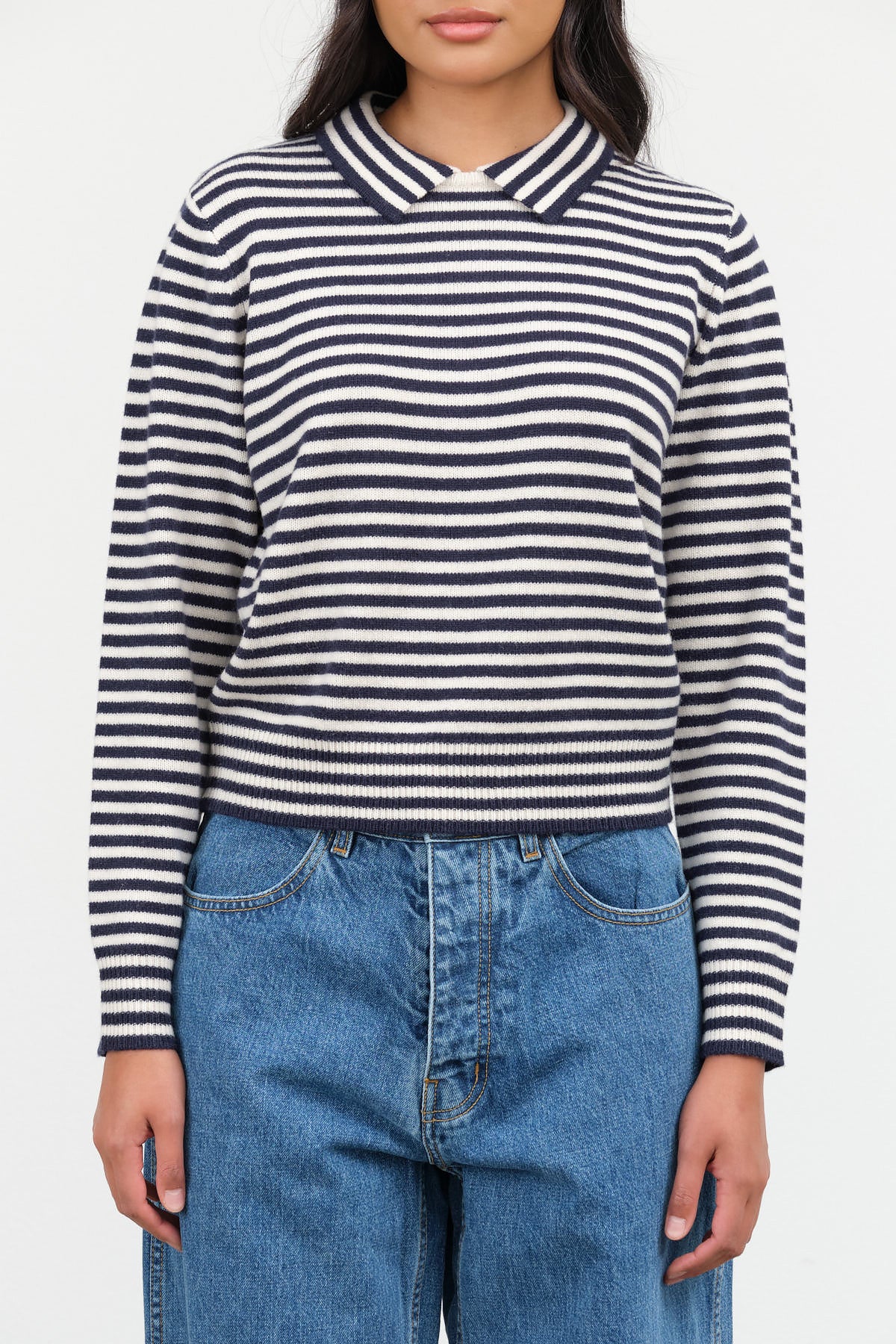 Apis Stripe Sweater by Demylee in Off White and Navy