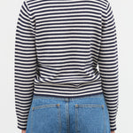 Off White and Navy Stripes Apis Stripe Cashmere Sweater with Collar by Demylee New York Designer Brand 