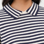 Off White and Navy Apis Stripe Sweater by Demylee