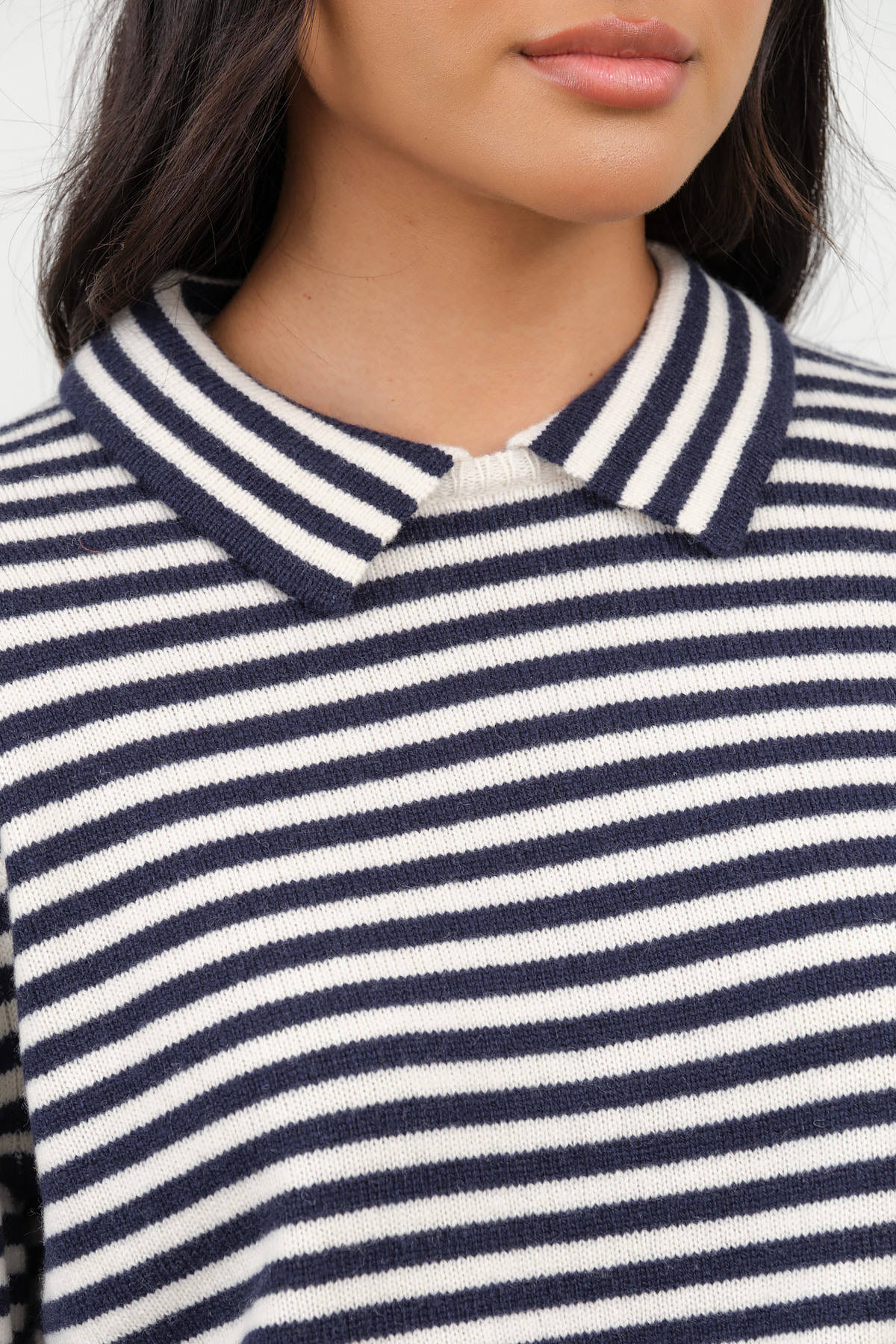 Off White and Navy Apis Stripe Sweater by Demylee