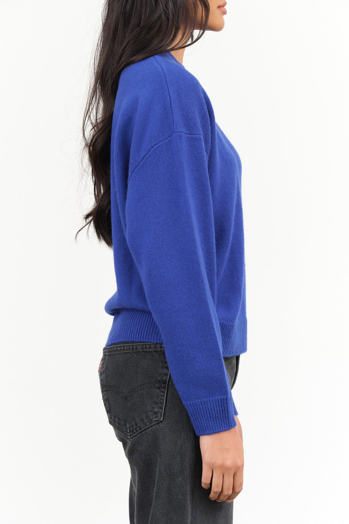 Demylee New York Designer Brand Artemis Long Sleeve Cashmere Crewneck Sweater in Blue