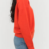 Demylee New York Designer Brand Artemis Long Sleeve Cashmere Crewneck Sweater in Red Orange Mango