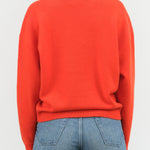 Red Orange Mango Artemis Long Sleeve Cashmere Crewneck Sweater by Demylee New York Designer Brand 