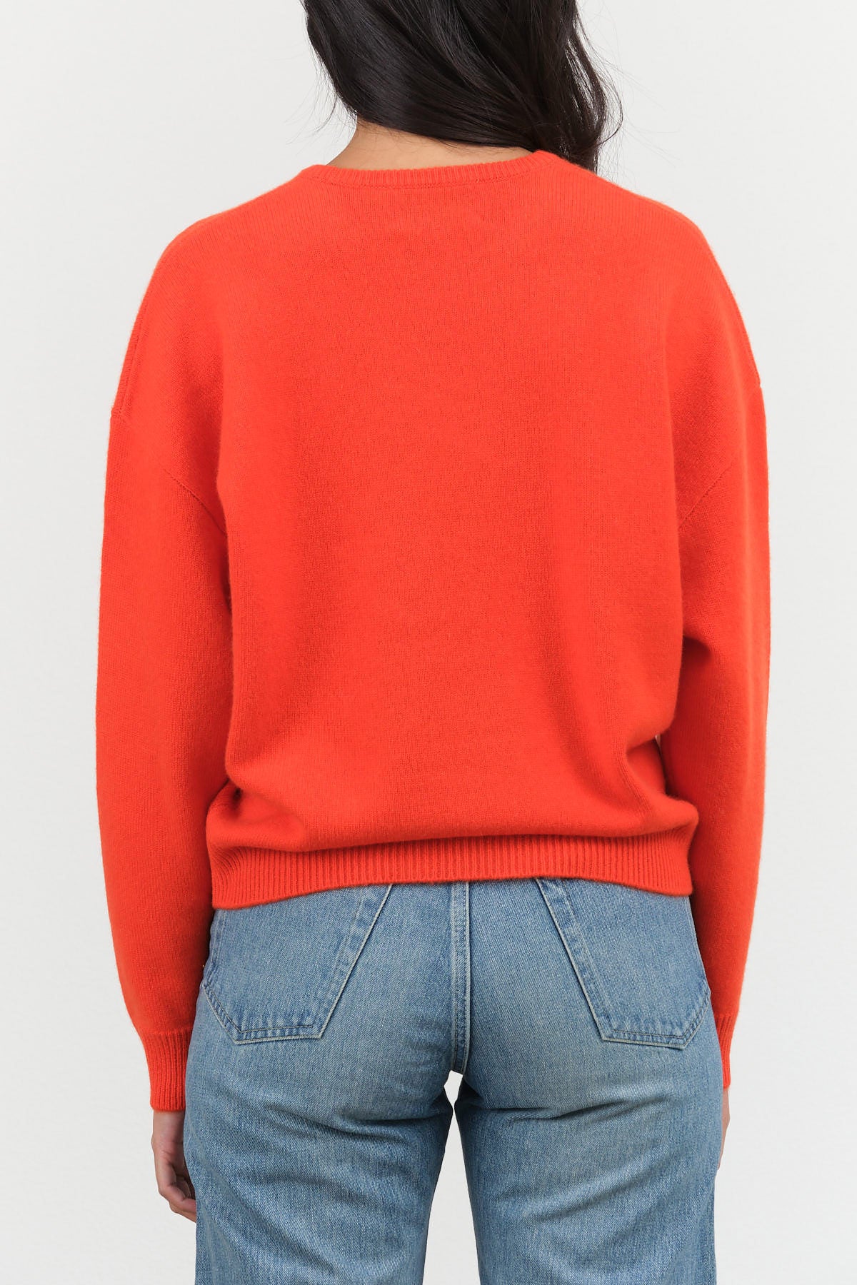 Red Orange Mango Artemis Long Sleeve Cashmere Crewneck Sweater by Demylee New York Designer Brand 