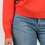 Artemis Long Sleeve Cashmere Crewneck Sweater in Red Orange Mango by Demylee New York Designer Brand 