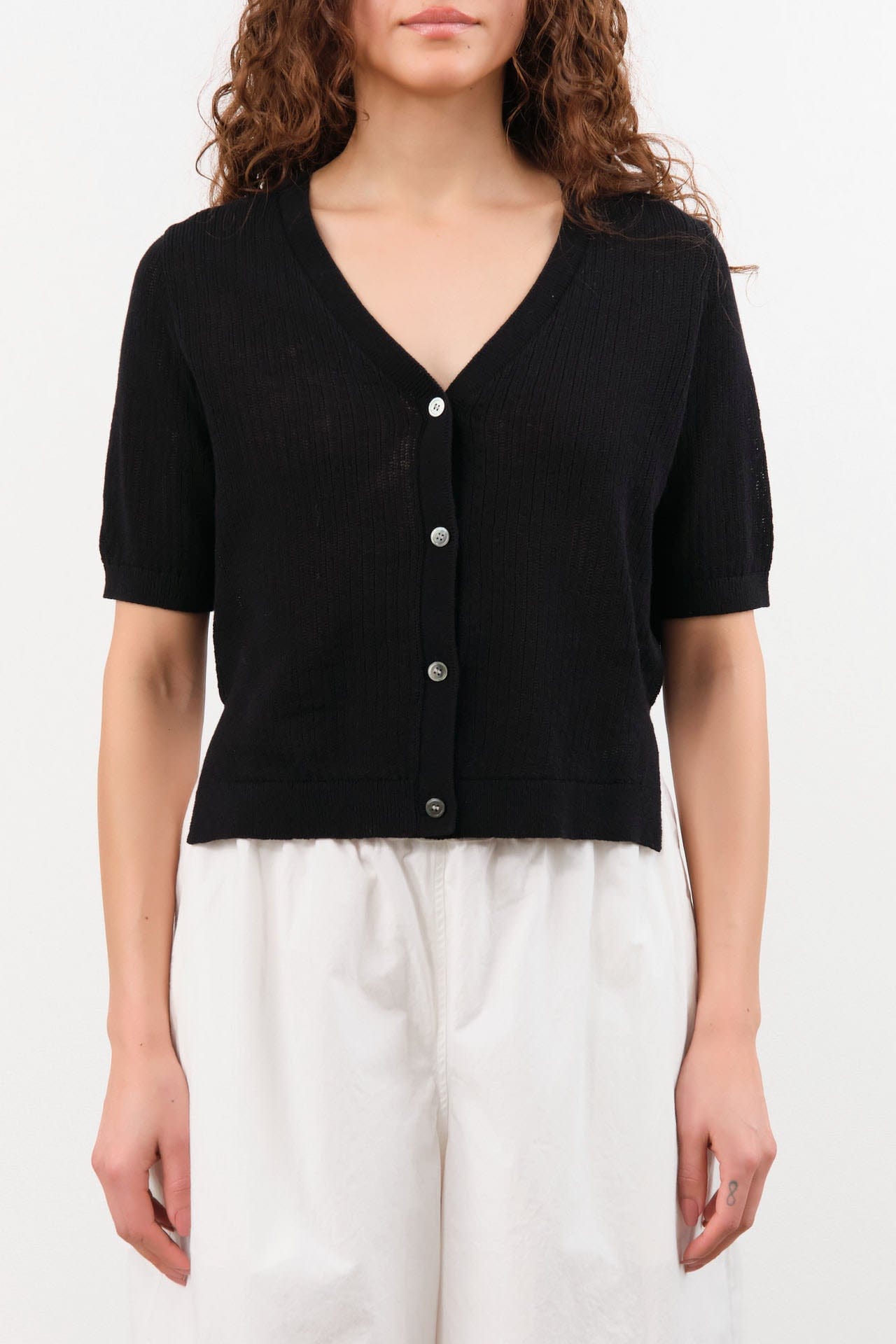 Demylee Apparel Womens Sweaters Cadence Cotton Linen Cardigan in Black
