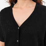 Demylee Apparel Womens Sweaters Cadence Cotton Linen Cardigan in Black