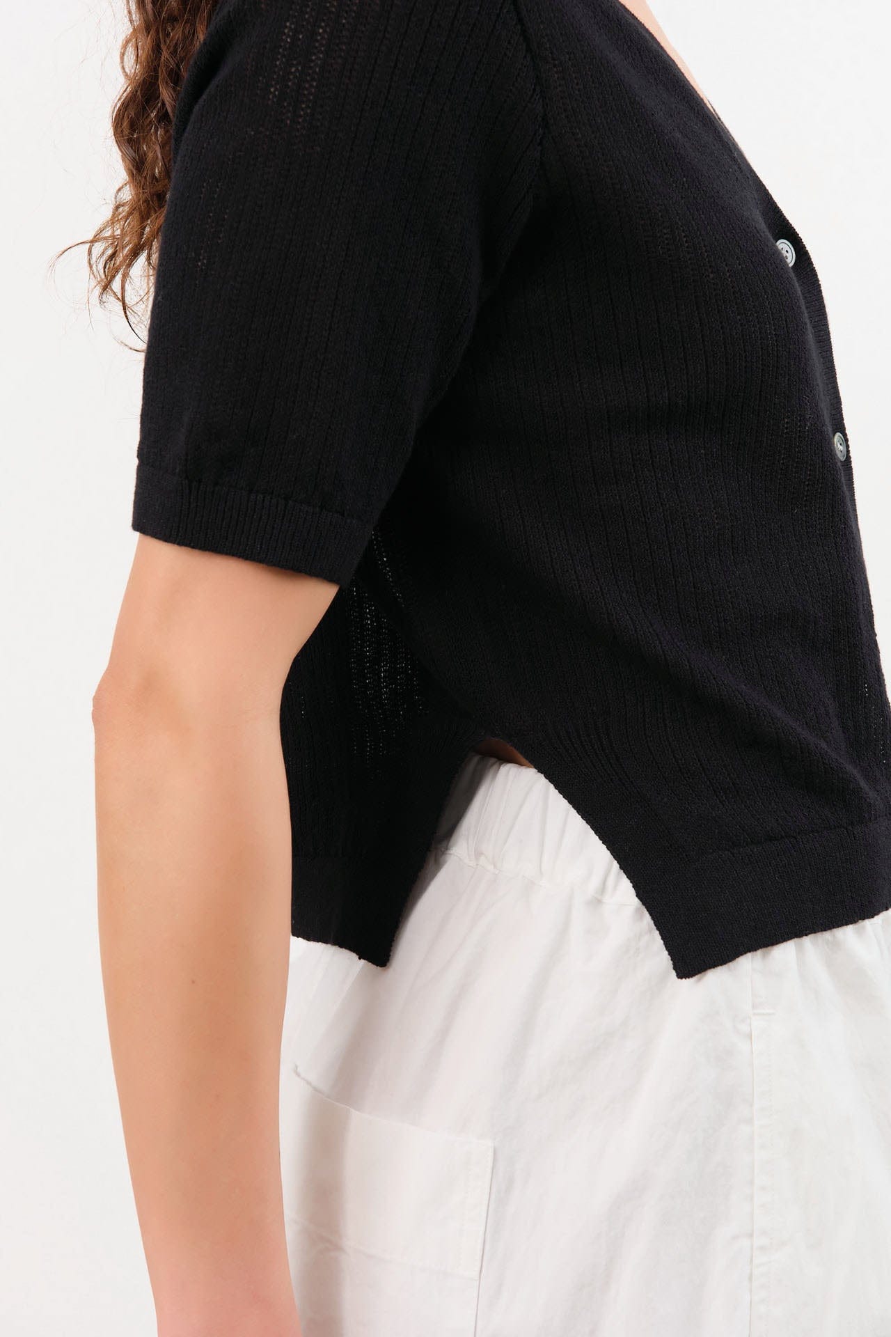 Demylee Apparel Womens Sweaters Cadence Cotton Linen Cardigan in Black