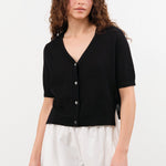 Demylee Apparel Womens Sweaters Cadence Cotton Linen Cardigan in Black